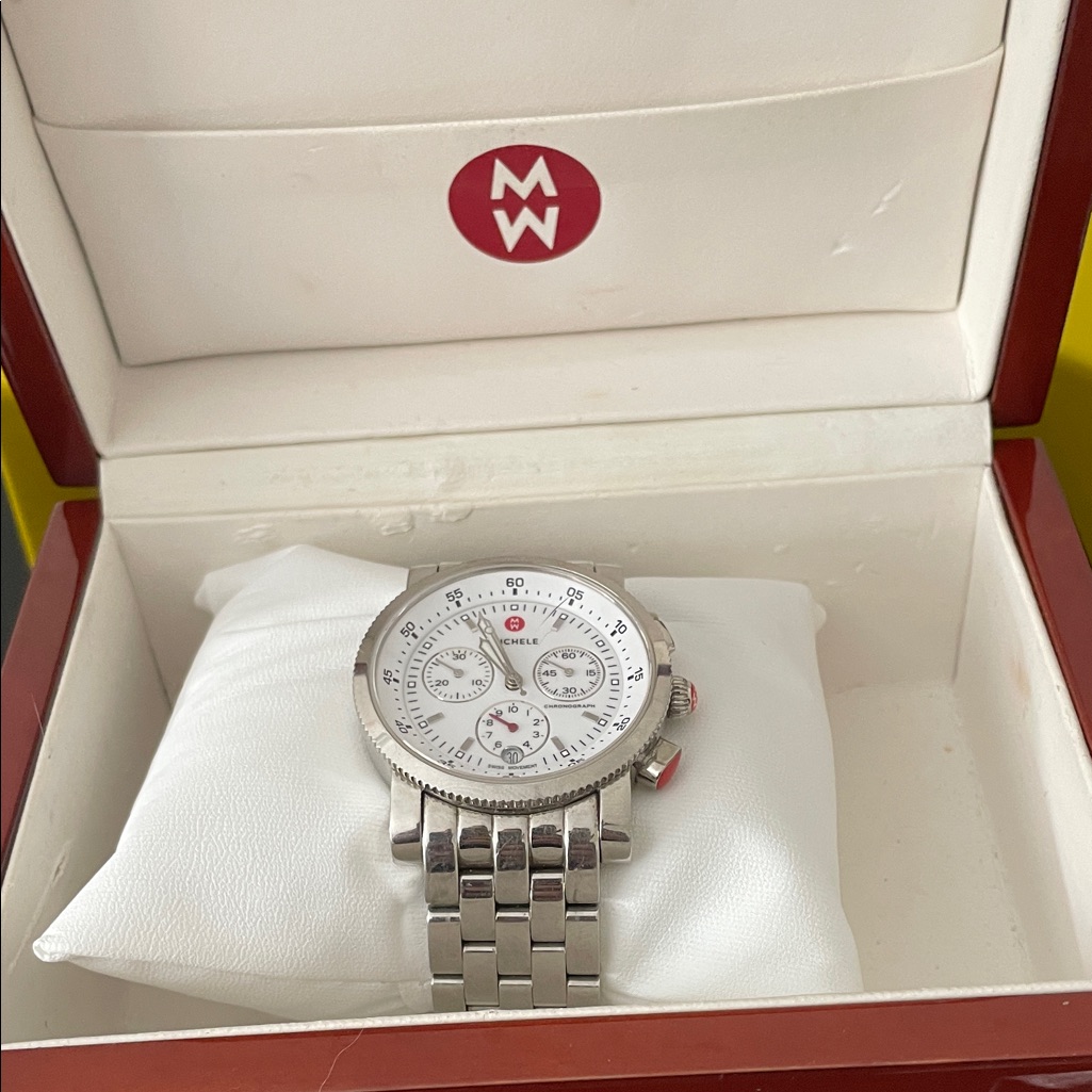 Michele Stainless Steel White Dial Chronograph Watch